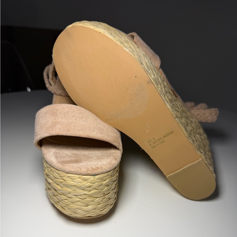 Lulus Jalen Nude Suede Espadrille Wedges Size 8 - Picture 8 of 9